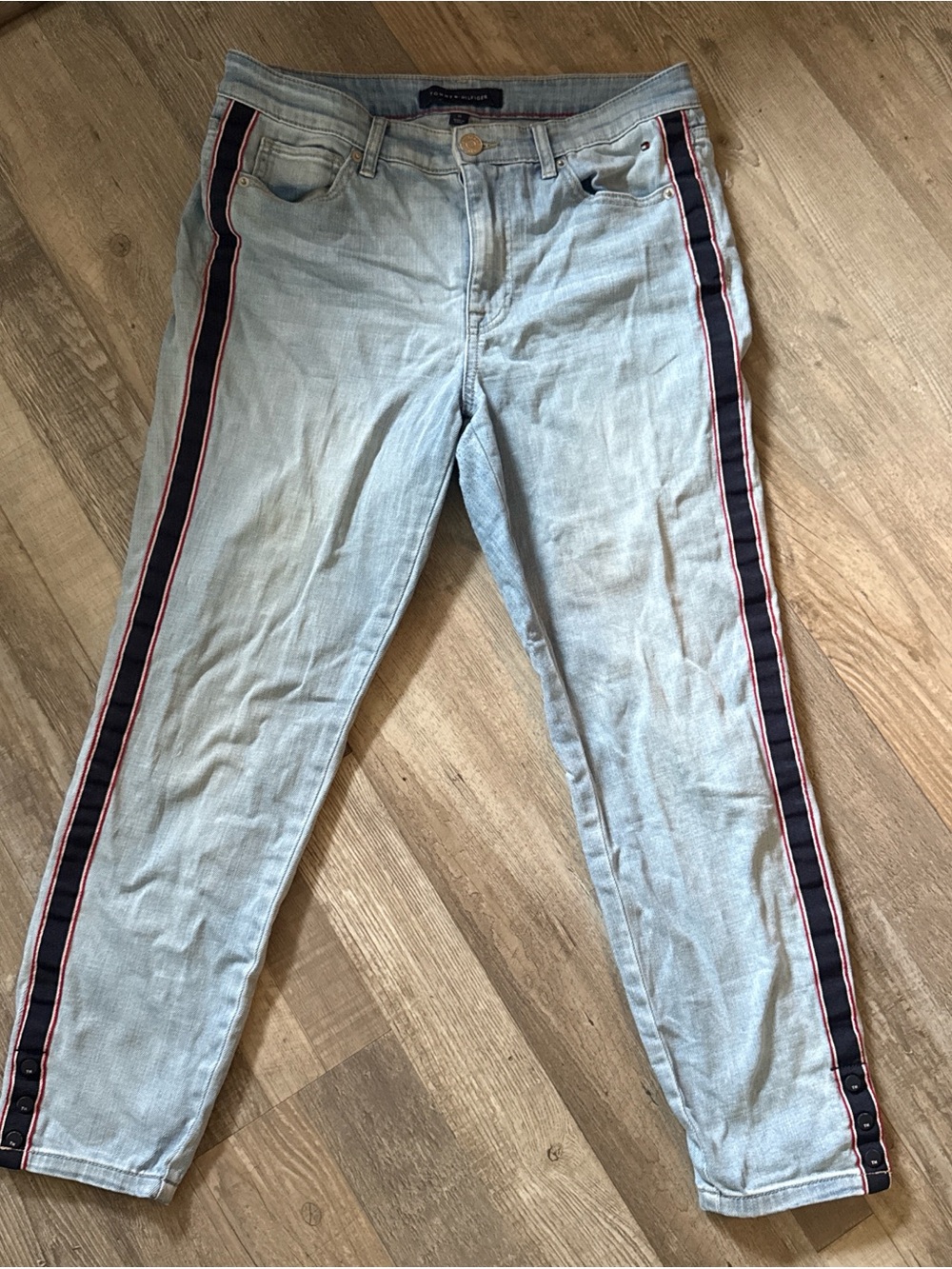 Tommy Hilfiger Wash Jeans with Navy & Red Side Stripe size 10